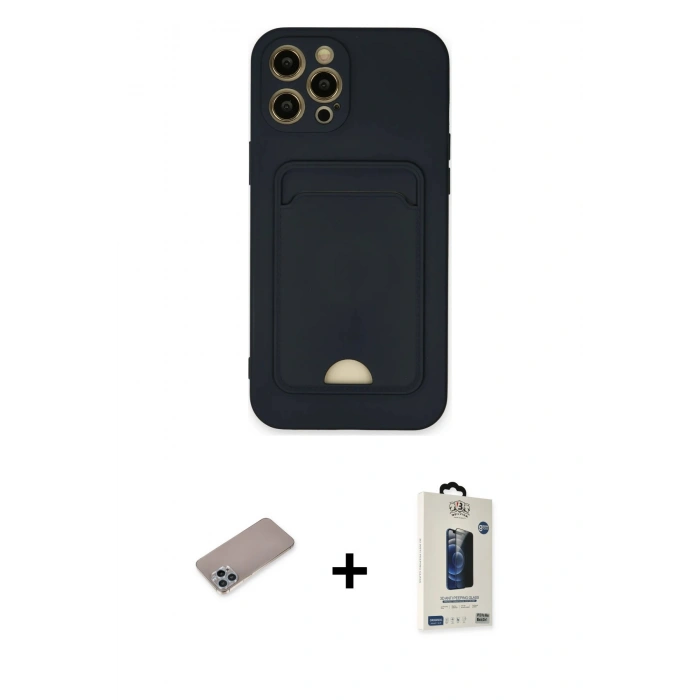 MARSİLYAN™- iPhone 12 Pro Max Kılıf Vadi Çizgi Prime - Siyah Bilvis Hayalet Cam Ekran Koruyucu + Shine Kamera Lens Koruma Cam - SABE