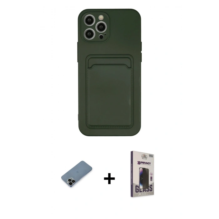 MARSİLYAN™- iPhone 12 Pro Max Kılıf Vadi Çizgi Prime - Siyah Bilvis Hayalet Cam Ekran Koruyucu + Shine Kamera Lens Koruma Cam - SH