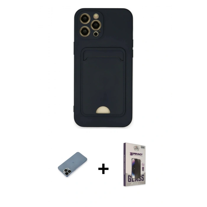 MARSİLYAN™- iPhone 12 Pro Max Kılıf Vadi Çizgi Prime - Siyah Bilvis Hayalet Cam Ekran Koruyucu + Shine Kamera Lens Koruma Cam - SH