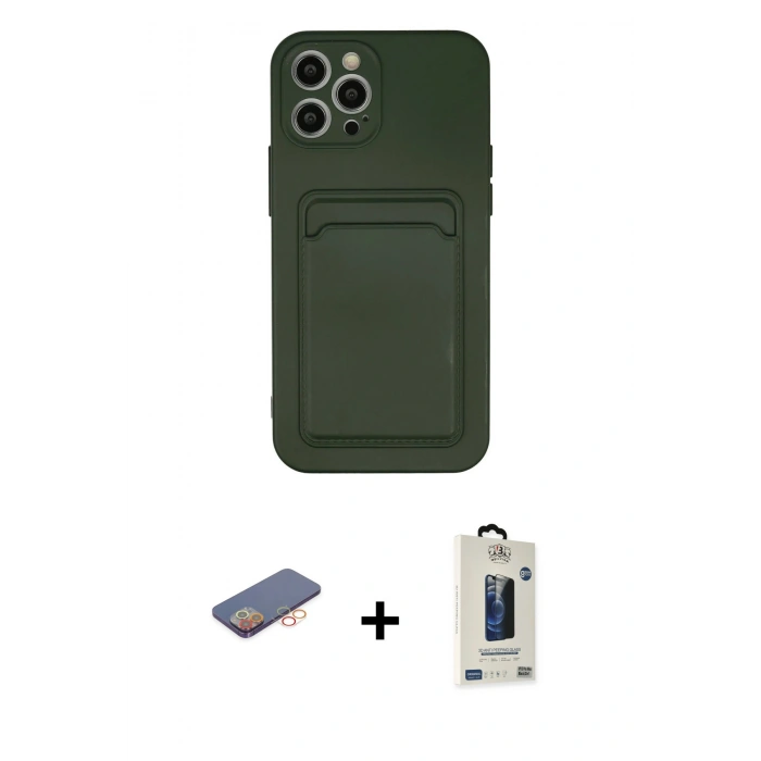 MARSİLYAN™- iPhone 12 Pro Max Kılıf Vadi Çizgi Prime - Siyah Bilvis Hayalet Cam Ekran Koruyucu + Turuncu Renkli Kamera Lens Koruma Cam