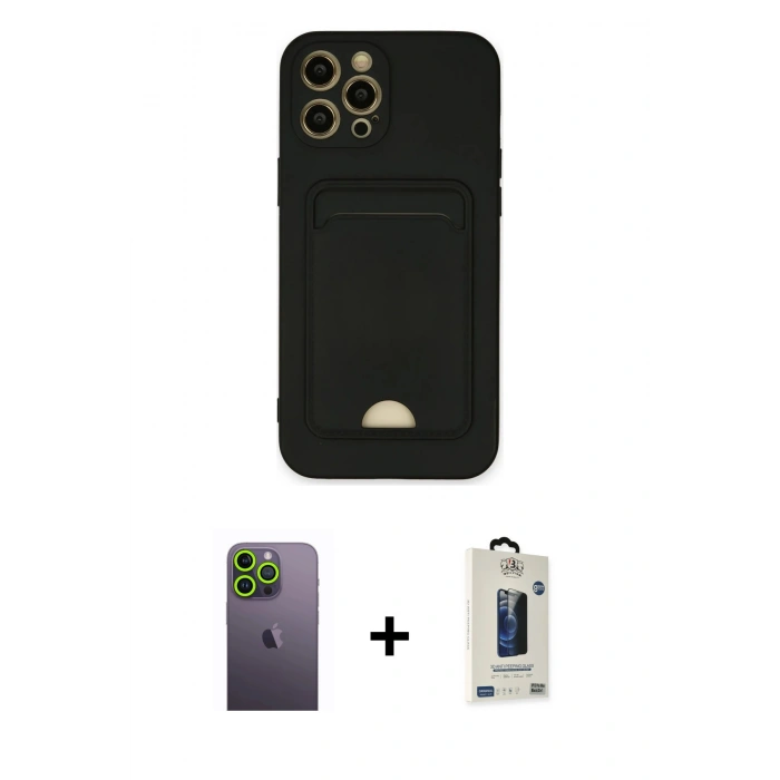 MARSİLYAN™- iPhone 12 Pro Max Kılıf Vadi Çizgi Prime - Siyah Bilvis Hayalet Cam Ekran Koruyucu + Neon Fosforlu Kamera Lens - YL