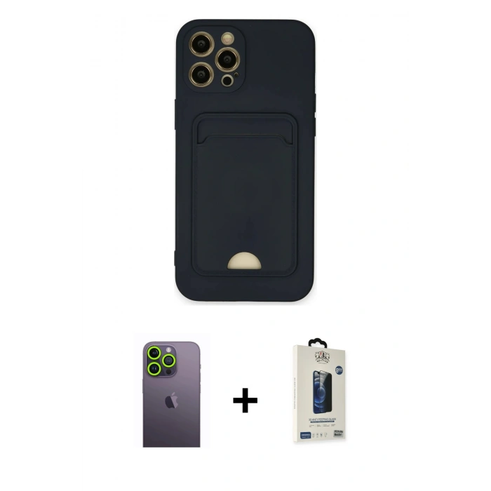 MARSİLYAN™- iPhone 12 Pro Max Kılıf Vadi Çizgi Prime - Siyah Bilvis Hayalet Cam Ekran Koruyucu + Neon Fosforlu Kamera Lens - YL