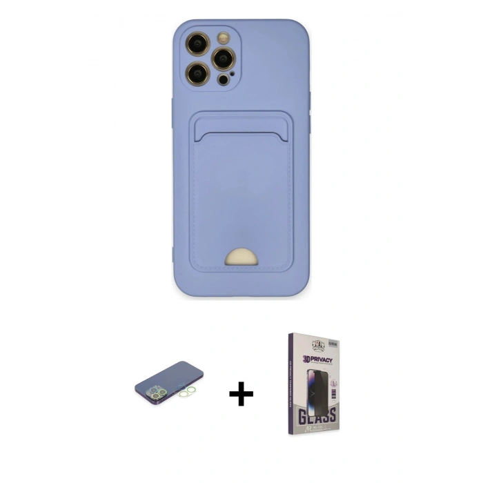 MARSİLYAN™- iPhone 12 Pro Max Kılıf Vadi Çizgi Prime - Siyah Bilvis Hayalet Cam Ekran Koruyucu + Renkli Kamera Lens Koruma Cam - YL