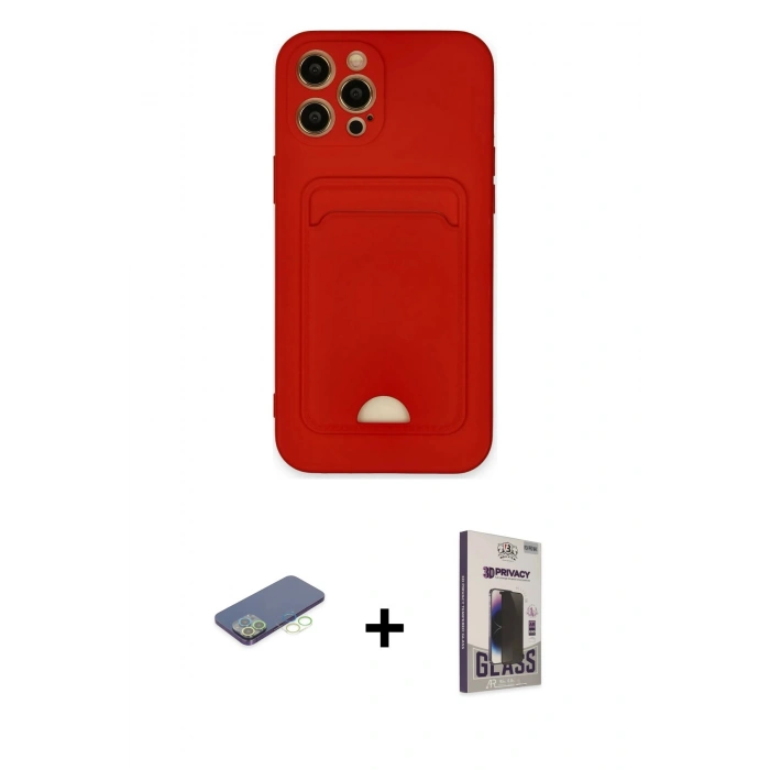 MARSİLYAN™- iPhone 12 Pro Max Kılıf Vadi Çizgi Prime - Siyah Bilvis Hayalet Cam Ekran Koruyucu + Renkli Kamera Lens Koruma Cam - YL