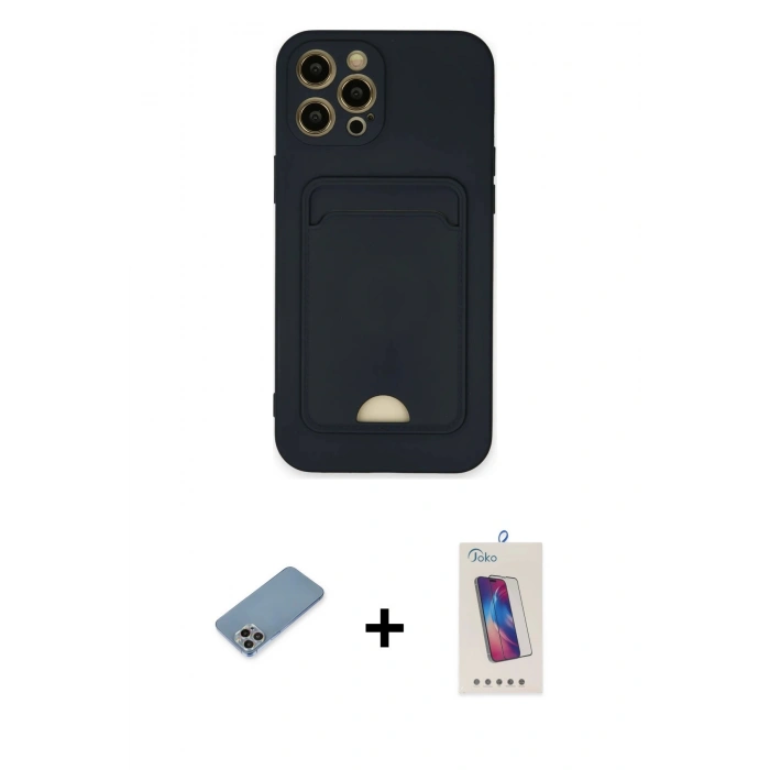 MARSİLYAN™- iPhone 12 Pro Max Kılıf Vadi Çizgi Prime - Siyah Joko 5D Cam + Shine Kamera Lens Koruma Cam - GI