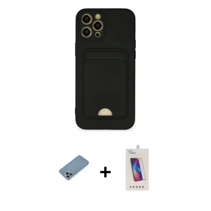 MARSİLYAN™- iPhone 12 Pro Max Kılıf Vadi Çizgi Prime - Siyah Joko 5D Cam + Shine Kamera Lens Koruma Cam - GI