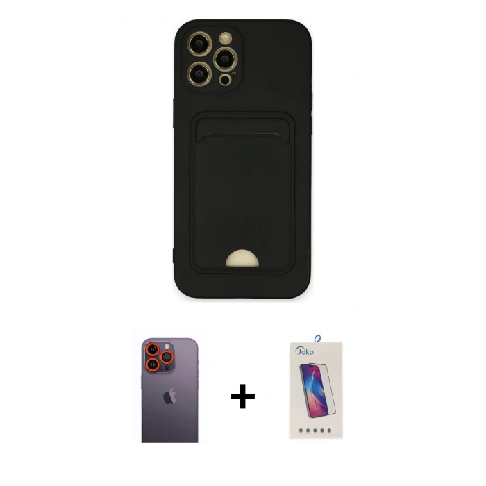 MARSİLYAN™- iPhone 12 Pro Max Kılıf Vadi Çizgi Prime - Siyah Joko 5D Cam + Neon Fosforlu Kamera Lens - TU
