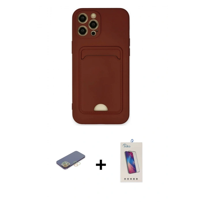 MARSİLYAN™- iPhone 12 Pro Max Kılıf Vadi Çizgi Prime - Siyah Joko 5D Cam + Sarı Renkli Kamera Lens Koruma Cam