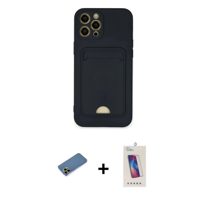 MARSİLYAN™- iPhone 12 Pro Max Kılıf Vadi Çizgi Prime - Siyah Joko 5D Cam + Shine Kamera Lens Koruma Cam - GD