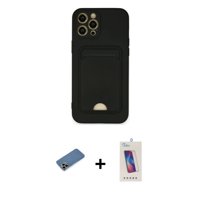 MARSİLYAN™- iPhone 12 Pro Max Kılıf Vadi Çizgi Prime - Siyah Joko 5D Cam + Shine Kamera Lens Koruma Cam - GD