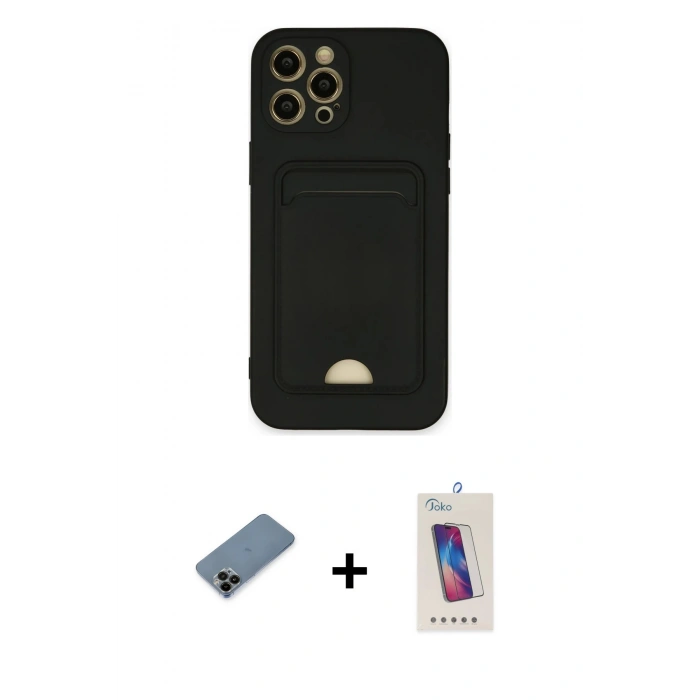MARSİLYAN™- iPhone 12 Pro Max Kılıf Vadi Çizgi Prime - Siyah Joko 5D Cam + Shine Kamera Lens Koruma Cam - SH