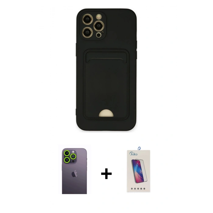 MARSİLYAN™- iPhone 12 Pro Max Kılıf Vadi Çizgi Prime - Siyah Joko 5D Cam + Neon Fosforlu Kamera Lens - YL