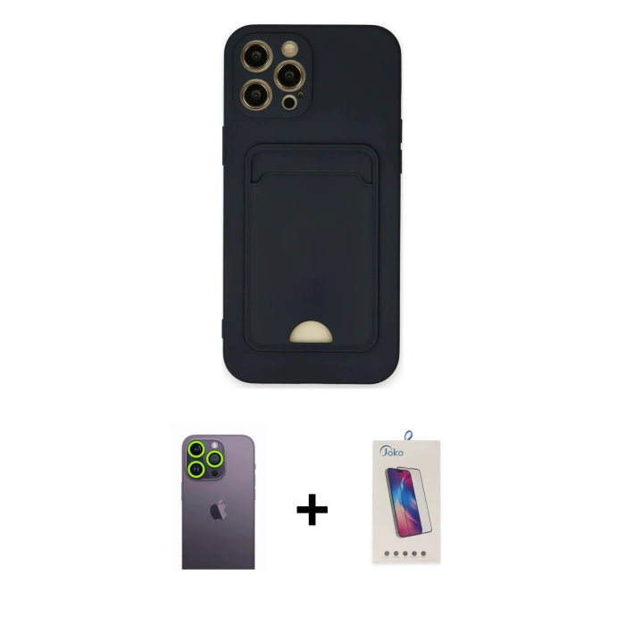 MARSİLYAN™- iPhone 12 Pro Max Kılıf Vadi Çizgi Prime - Siyah Joko 5D Cam + Neon Fosforlu Kamera Lens - YL