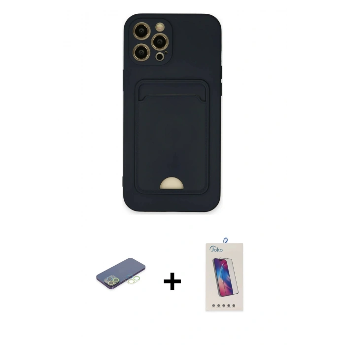 MARSİLYAN™- iPhone 12 Pro Max Kılıf Vadi Çizgi Prime - Siyah Joko 5D Cam + Renkli Kamera Lens Koruma Cam - YL