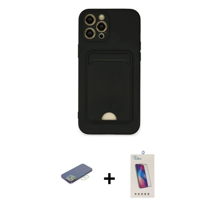 MARSİLYAN™- iPhone 12 Pro Max Kılıf Vadi Çizgi Prime - Siyah Joko 5D Cam + Renkli Kamera Lens Koruma Cam - YL