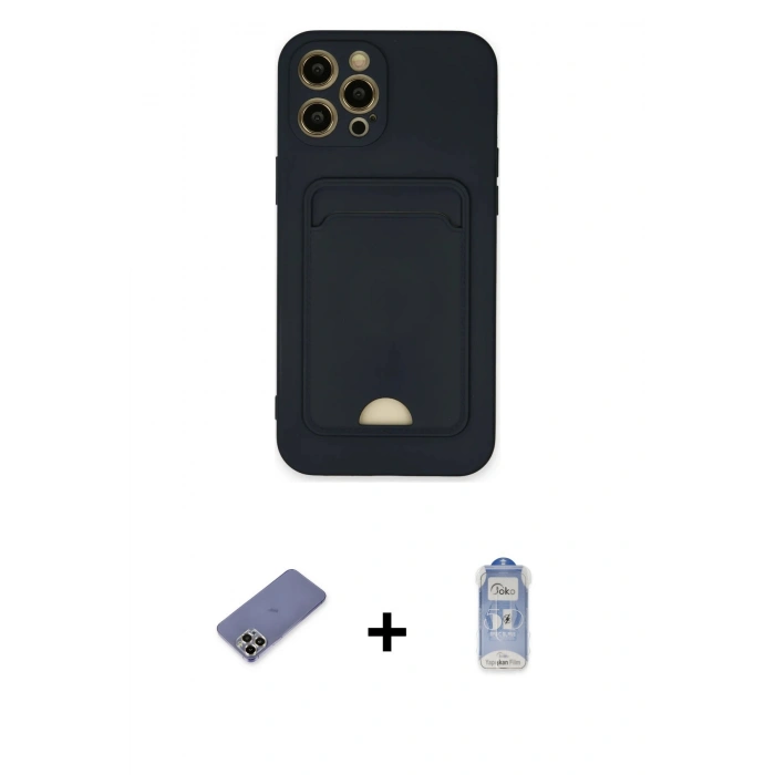 MARSİLYAN™- iPhone 12 Pro Max Kılıf Vadi Çizgi Prime - Siyah Joko Magic 5D Cam + Gold Metal Kamera Lens Koruma Cam