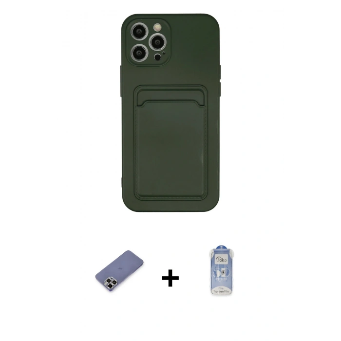 MARSİLYAN™- iPhone 12 Pro Max Kılıf Vadi Çizgi Prime - Siyah Joko Magic 5D Cam + Gold Metal Kamera Lens Koruma Cam