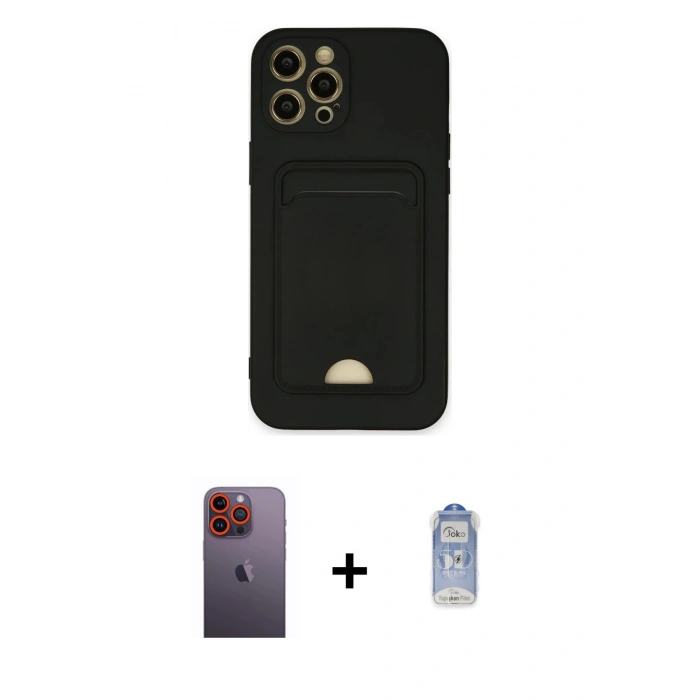 MARSİLYAN™- iPhone 12 Pro Max Kılıf Vadi Çizgi Prime - Siyah Joko Magic 5D Cam + Neon Fosforlu Kamera Lens - TU