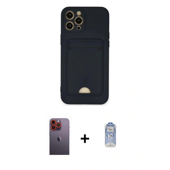 MARSİLYAN™- iPhone 12 Pro Max Kılıf Vadi Çizgi Prime - Siyah Joko Magic 5D Cam + Neon Fosforlu Kamera Lens - TU