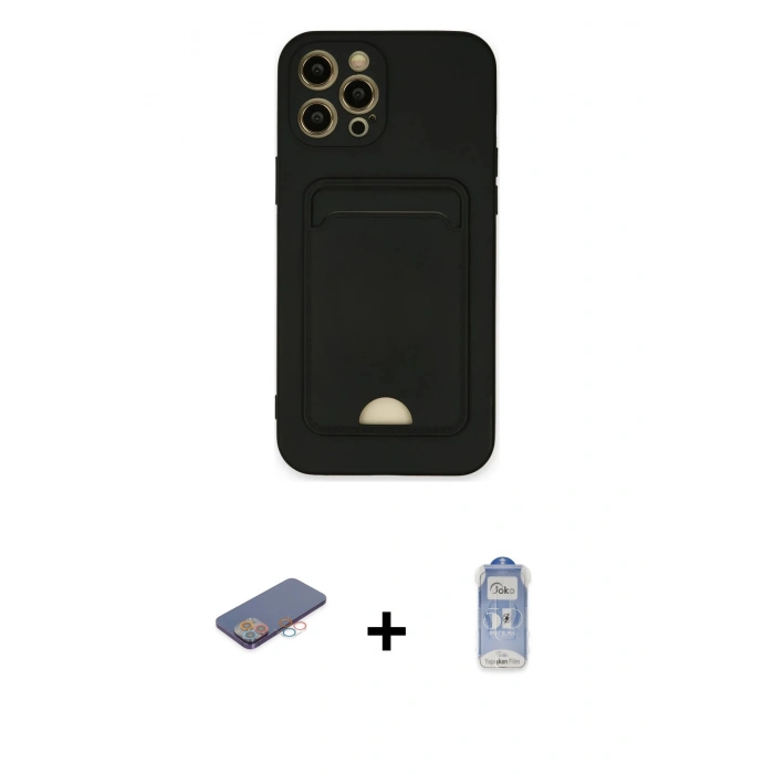MARSİLYAN™- iPhone 12 Pro Max Kılıf Vadi Çizgi Prime - Siyah Joko Magic 5D Cam + Renkli Kamera Lens Koruma Cam - PE