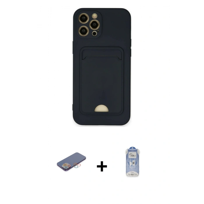 MARSİLYAN™- iPhone 12 Pro Max Kılıf Vadi Çizgi Prime - Siyah Joko Magic 5D Cam + Renkli Kamera Lens Koruma Cam - PE