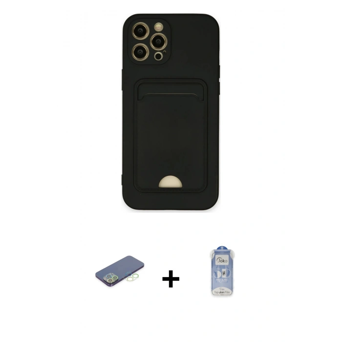 MARSİLYAN™- iPhone 12 Pro Max Kılıf Vadi Çizgi Prime - Siyah Joko Magic 5D Cam + Renkli Kamera Lens Koruma Cam - YL