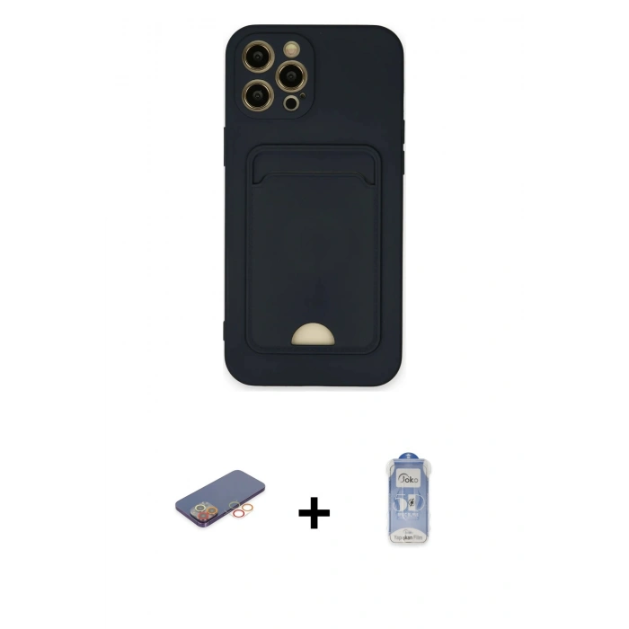 MARSİLYAN™- iPhone 12 Pro Max Kılıf Vadi Çizgi Prime - Siyah Joko Magic 5D Cam + Renkli Kamera Lens Koruma Cam - TU