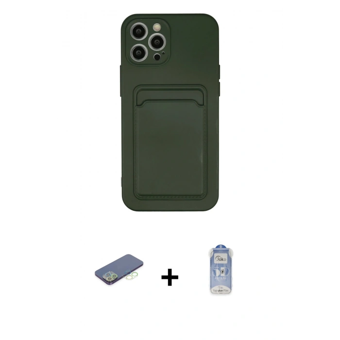 MARSİLYAN™- iPhone 12 Pro Max Kılıf Vadi Çizgi Prime - Siyah Joko Magic 5D Cam + Renkli Kamera Lens Koruma Cam - YL