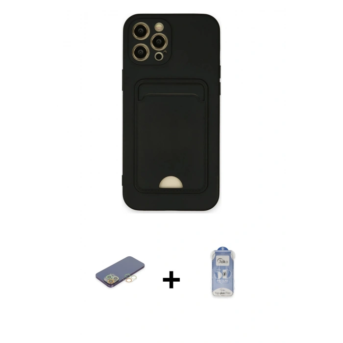 MARSİLYAN™- iPhone 12 Pro Max Kılıf Vadi Çizgi Prime - Siyah Joko Magic 5D Cam + Renkli Kamera Lens Koruma Cam - SI