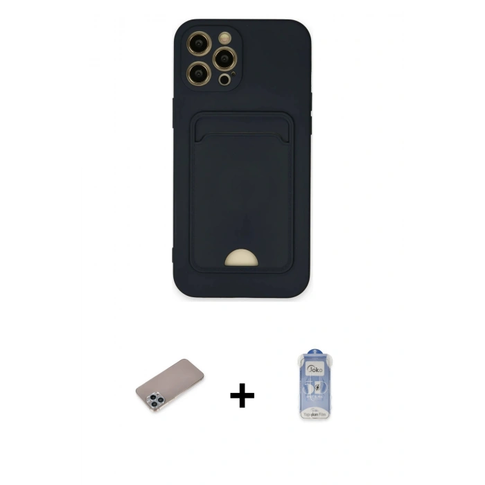 MARSİLYAN™- iPhone 12 Pro Max Kılıf Vadi Çizgi Prime - Siyah Joko Magic 5D Cam + Shine Kamera Lens Koruma Cam - SABE
