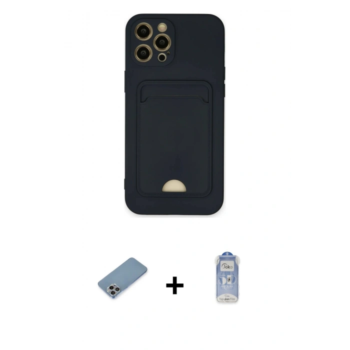 MARSİLYAN™- iPhone 12 Pro Max Kılıf Vadi Çizgi Prime - Siyah Joko Magic 5D Cam + Shine Kamera Lens Koruma Cam - GI