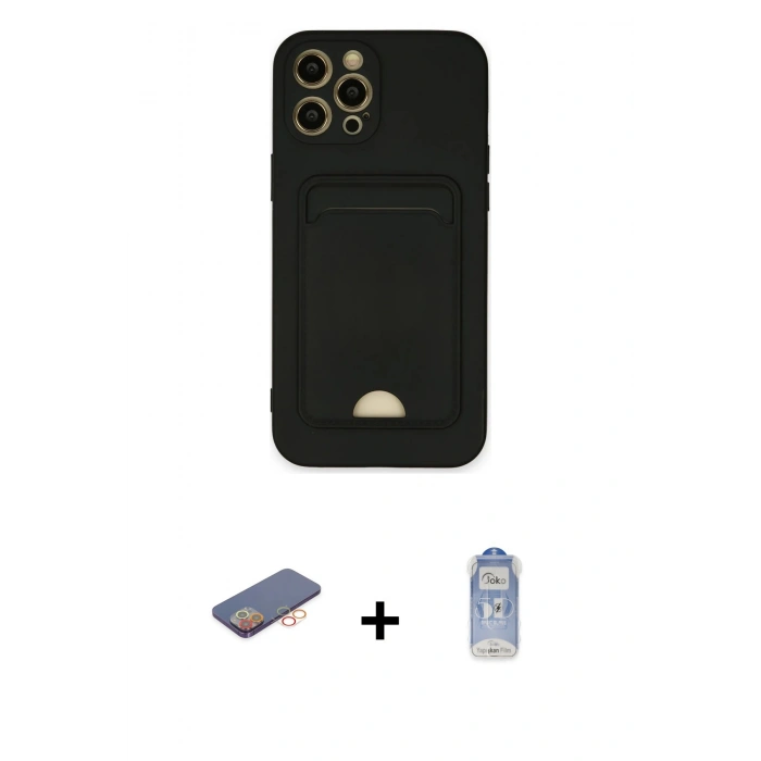 MARSİLYAN™- iPhone 12 Pro Max Kılıf Vadi Çizgi Prime - Siyah Joko Magic 5D Cam + Renkli Kamera Lens Koruma Cam - TU