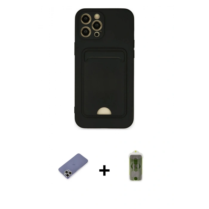 MARSİLYAN™- iPhone 12 Pro Max Kılıf Vadi Çizgi Prime - Siyah Joko Magic 5D Hayalet Cam + Gold Metal Kamera Lens Koruma Cam