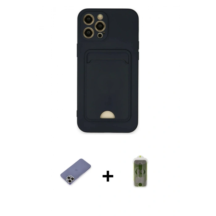 MARSİLYAN™- iPhone 12 Pro Max Kılıf Vadi Çizgi Prime - Siyah Joko Magic 5D Hayalet Cam + Gold Metal Kamera Lens Koruma Cam