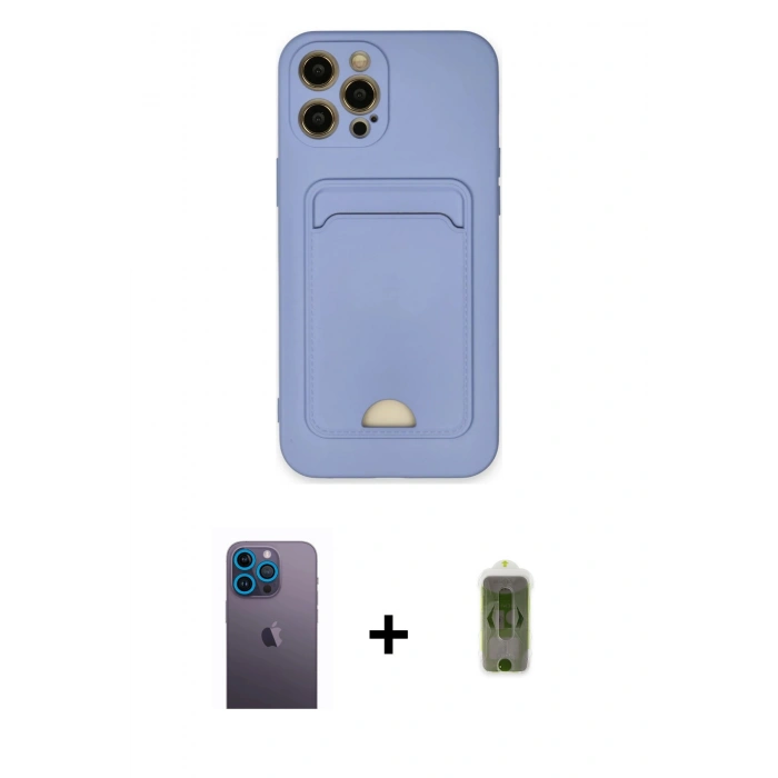 MARSİLYAN™- iPhone 12 Pro Max Kılıf Vadi Çizgi Prime - Siyah Joko Magic 5D Hayalet Cam + Mavi Neon Fosforlu Kamera Lens