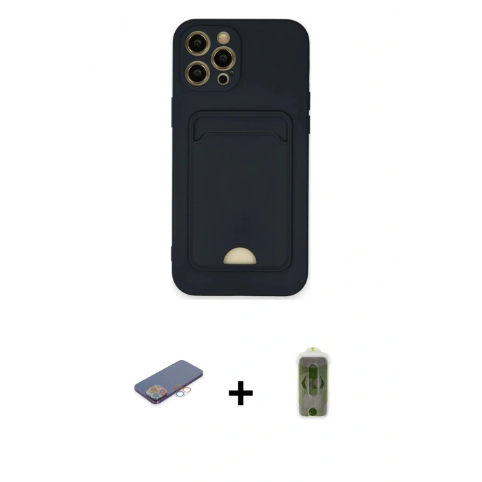 MARSİLYAN™- iPhone 12 Pro Max Kılıf Vadi Çizgi Prime - Siyah Joko Magic 5D Hayalet Cam + Renkli Kamera Lens Koruma Cam - PE