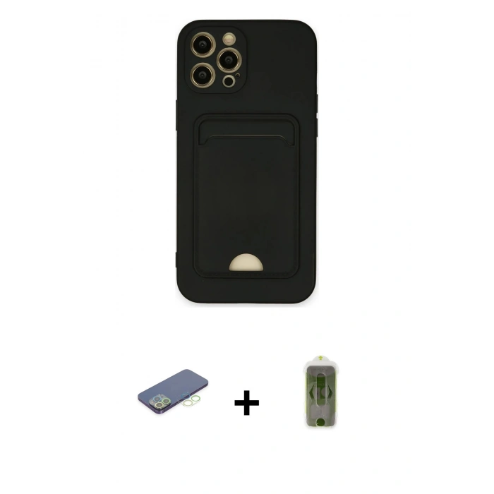 MARSİLYAN™- iPhone 12 Pro Max Kılıf Vadi Çizgi Prime - Siyah Joko Magic 5D Hayalet Cam + Renkli Kamera Lens Koruma Cam - YL