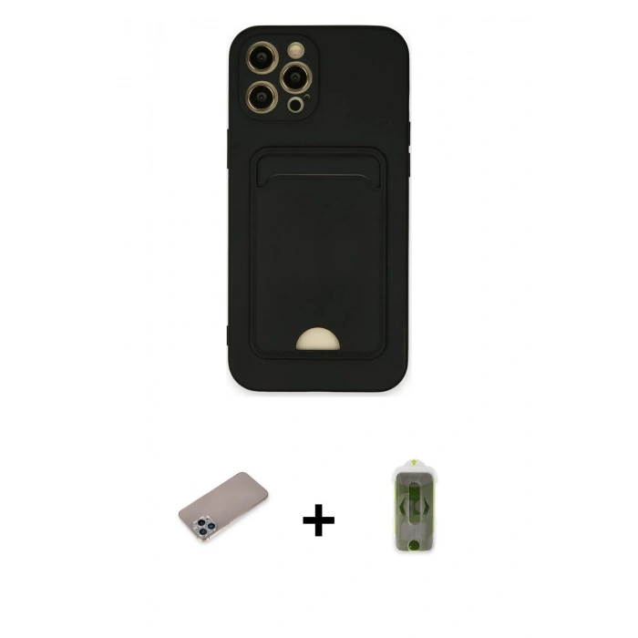 MARSİLYAN™- iPhone 12 Pro Max Kılıf Vadi Çizgi Prime - Siyah Joko Magic 5D Hayalet Cam + Shine Kamera Lens Koruma Cam - SABE