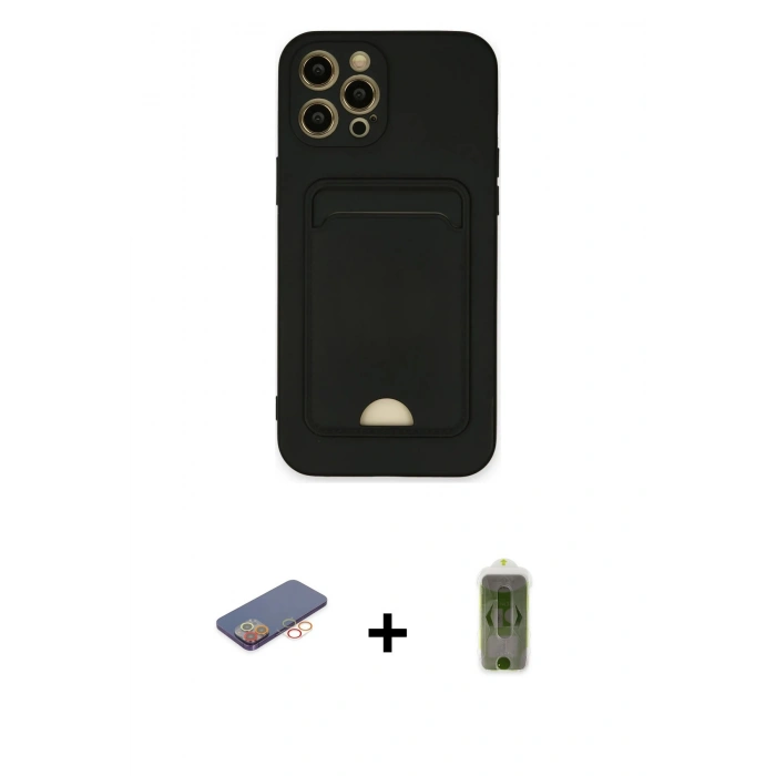 MARSİLYAN™- iPhone 12 Pro Max Kılıf Vadi Çizgi Prime - Siyah Joko Magic 5D Hayalet Cam + Renkli Kamera Lens Koruma Cam - TU