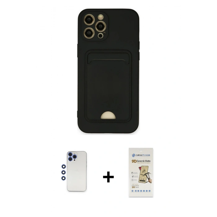 MARSİLYAN™- iPhone 12 Pro Max Kılıf Vadi Çizgi Prime - Siyah Mat Seramik Nano Ekran Koruyucu + Shine Kamera Lens - LT
