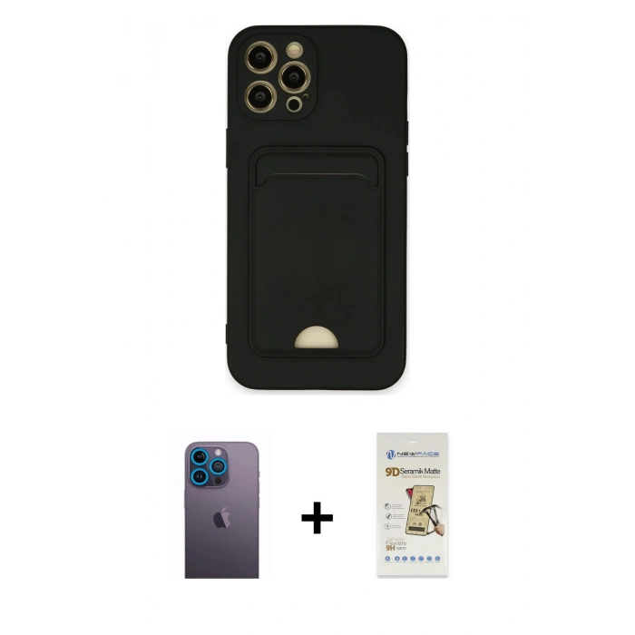 MARSİLYAN™- iPhone 12 Pro Max Kılıf Vadi Çizgi Prime - Siyah Mat Seramik Nano Ekran Koruyucu + Neon Fosforlu Kamera Lens - MI