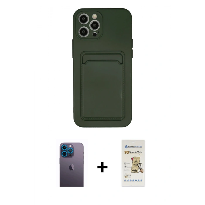 MARSİLYAN™- iPhone 12 Pro Max Kılıf Vadi Çizgi Prime - Siyah Mat Seramik Nano Ekran Koruyucu + Neon Fosforlu Kamera Lens - MI