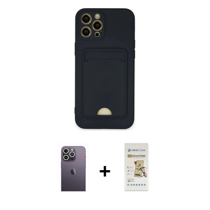 MARSİLYAN™- iPhone 12 Pro Max Kılıf Vadi Çizgi Prime - Siyah Mat Seramik Nano Ekran Koruyucu + Neon Fosforlu Kamera Lens - BZ