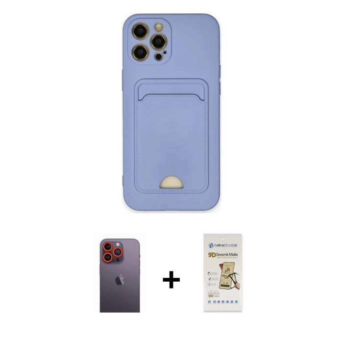 MARSİLYAN™- iPhone 12 Pro Max Kılıf Vadi Çizgi Prime - Siyah Mat Seramik Nano Ekran Koruyucu + Neon Fosforlu Kamera Lens - TU
