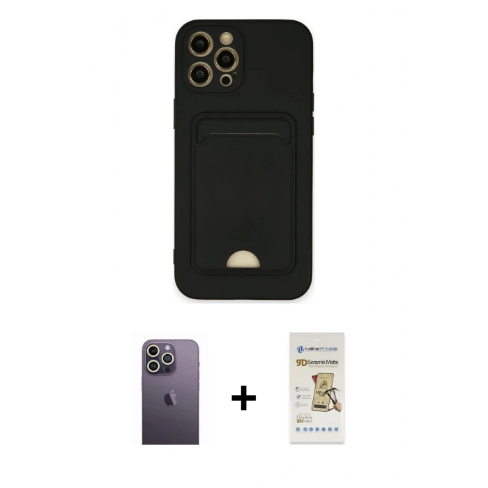 MARSİLYAN™- iPhone 12 Pro Max Kılıf Vadi Çizgi Prime - Siyah Mat Seramik Nano Ekran Koruyucu + Neon Fosforlu Kamera Lens - BZ