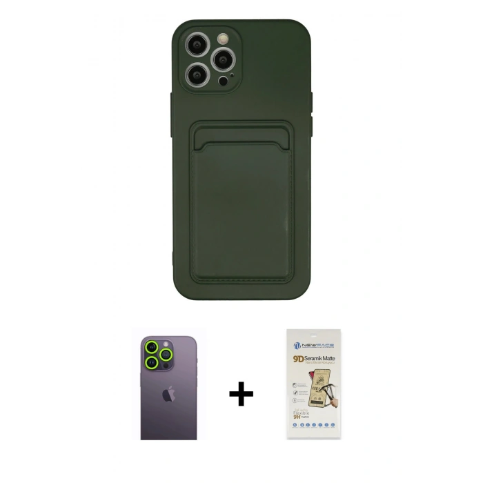 MARSİLYAN™- iPhone 12 Pro Max Kılıf Vadi Çizgi Prime - Siyah Mat Seramik Nano Ekran Koruyucu + Neon Fosforlu Kamera Lens - YL