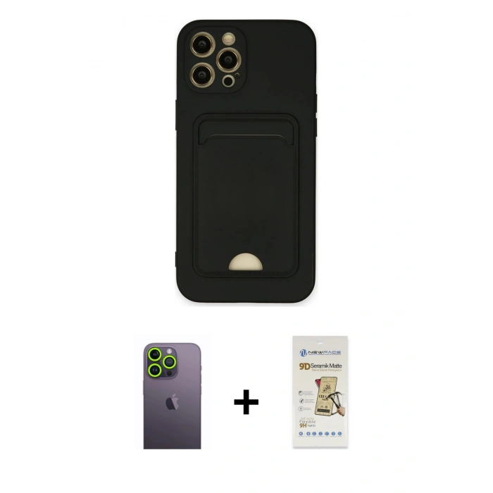 MARSİLYAN™- iPhone 12 Pro Max Kılıf Vadi Çizgi Prime - Siyah Mat Seramik Nano Ekran Koruyucu + Neon Fosforlu Kamera Lens - YL