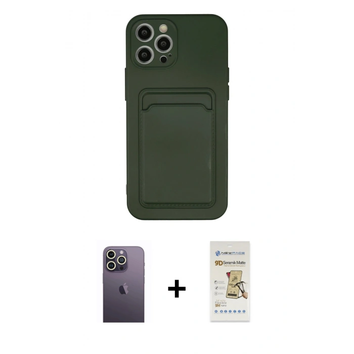 MARSİLYAN™- iPhone 12 Pro Max Kılıf Vadi Çizgi Prime - Siyah Mat Seramik Nano Ekran Koruyucu + Neon Fosforlu Kamera Lens - BZ