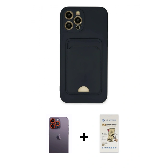 MARSİLYAN™- iPhone 12 Pro Max Kılıf Vadi Çizgi Prime - Siyah Mat Seramik Nano Ekran Koruyucu + Neon Fosforlu Kamera Lens - TU