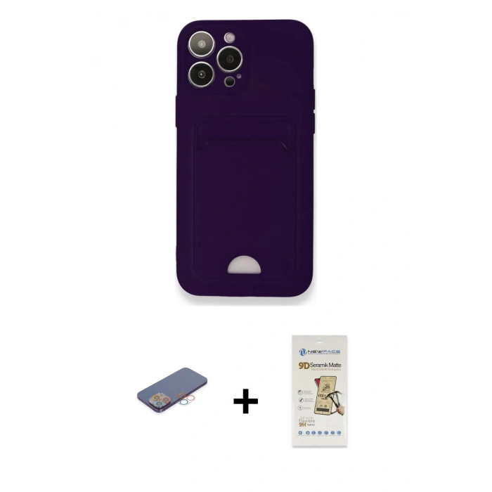 MARSİLYAN™- iPhone 12 Pro Max Kılıf Vadi Çizgi Prime - Siyah Mat Seramik Nano Ekran Koruyucu + Renkli Kamera Lens Koruma Cam - PE